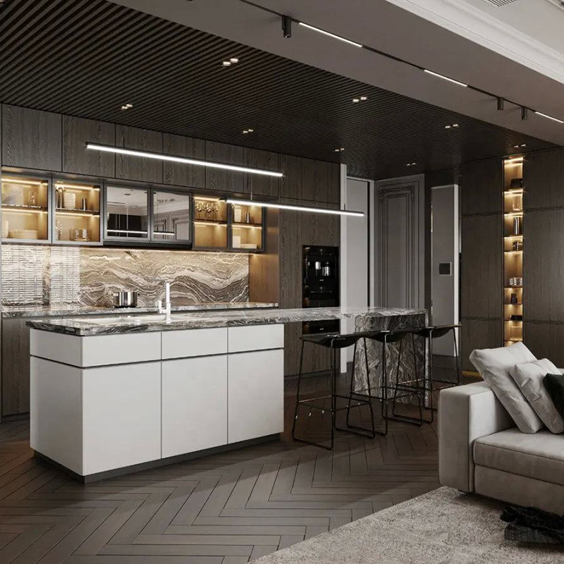 Wooden Luxury Modern Villa Home Anti-Greasy Kitchen Cabinet