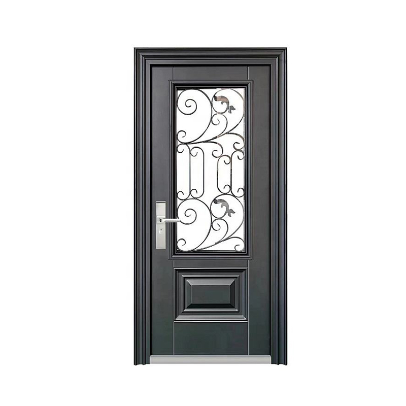 Front Iron Grille Door Forged Single Door Design Steel Glass Security Door