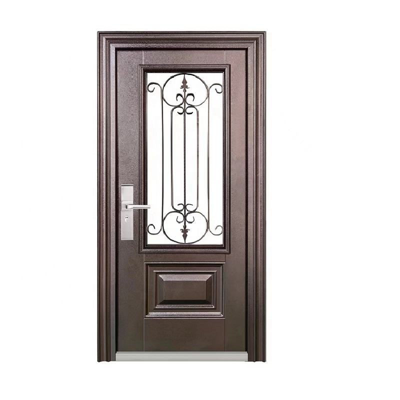 Main Steel Entrance Door Steel Glass Security Door with Transom Windows