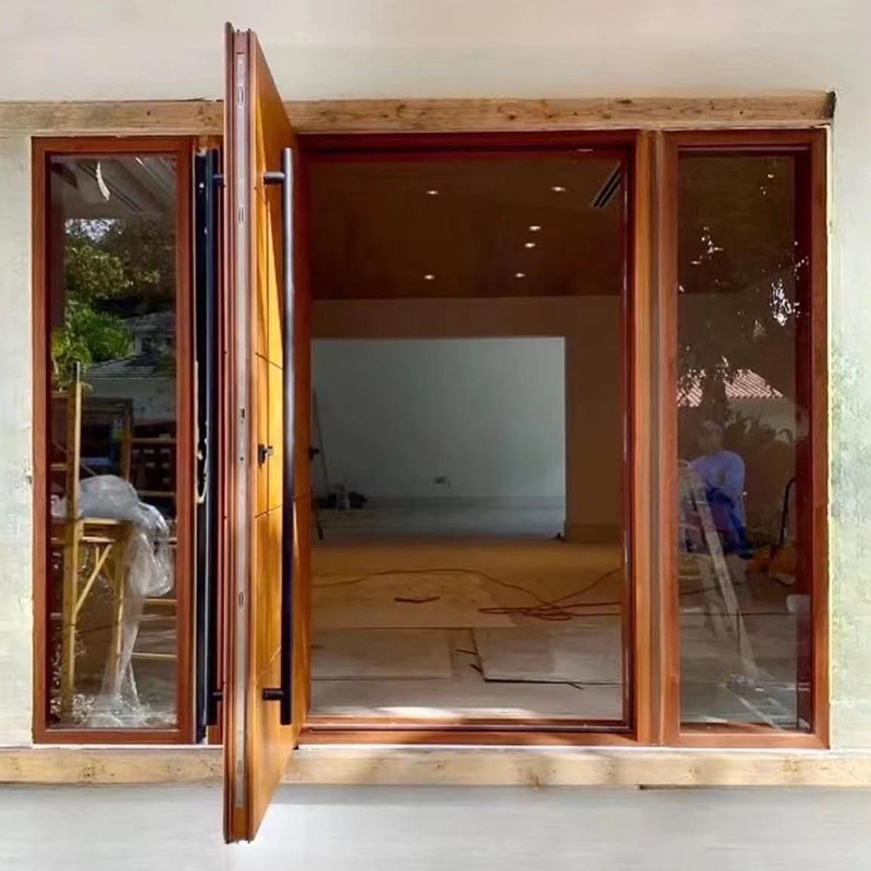 Solid Wood Glass Front Entrance Pivot Door Waterproof Villa Courtyard Gate