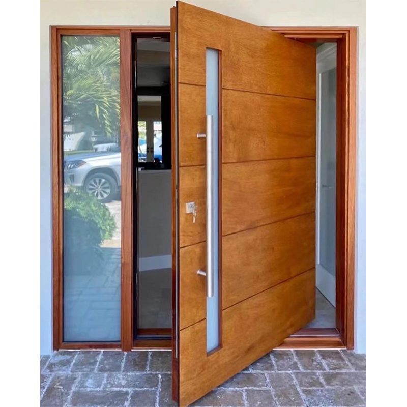 Solid Wood Exterior Pivot Glass Door for Modern Houses
