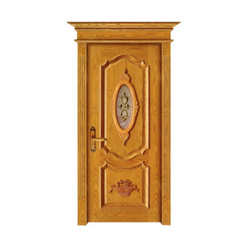 Interior Veneer Painted Teak Board Carved Solid Wood Double Doors