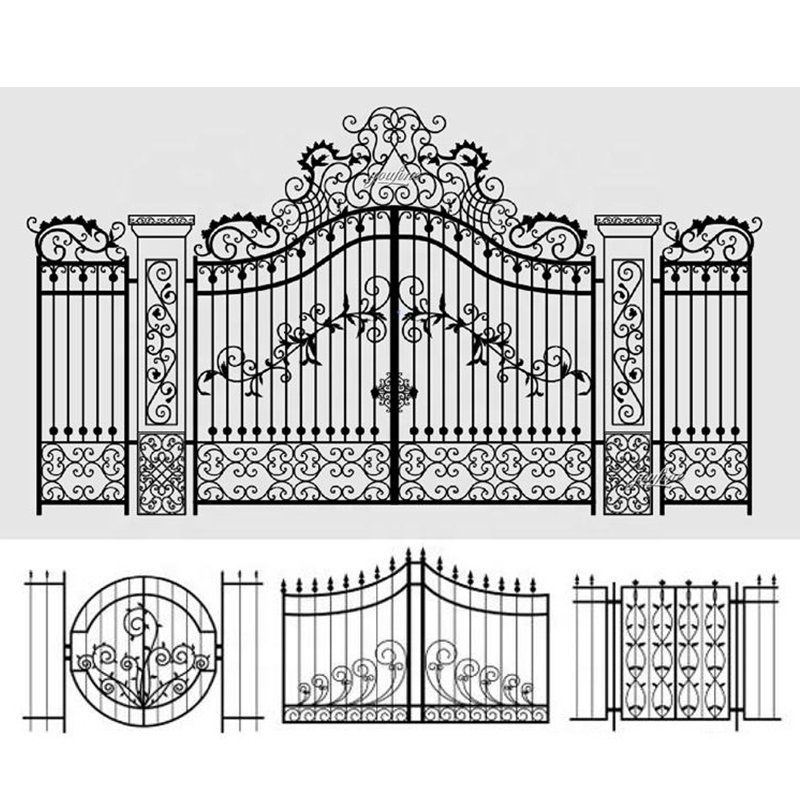 Automatic Remote Control Wrought Iron Metal Wrought Iron Gate for Villas